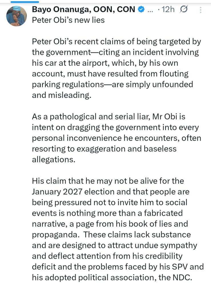 Presidency reacts as Obi cries out over his safety 2 2230016